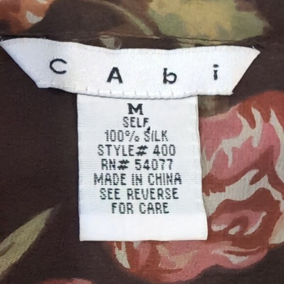 CAbi Sheer Silk Top Floral Pintucked Velvet Buttoned Shirt Brown Womens Medium - Picture 14 of 14